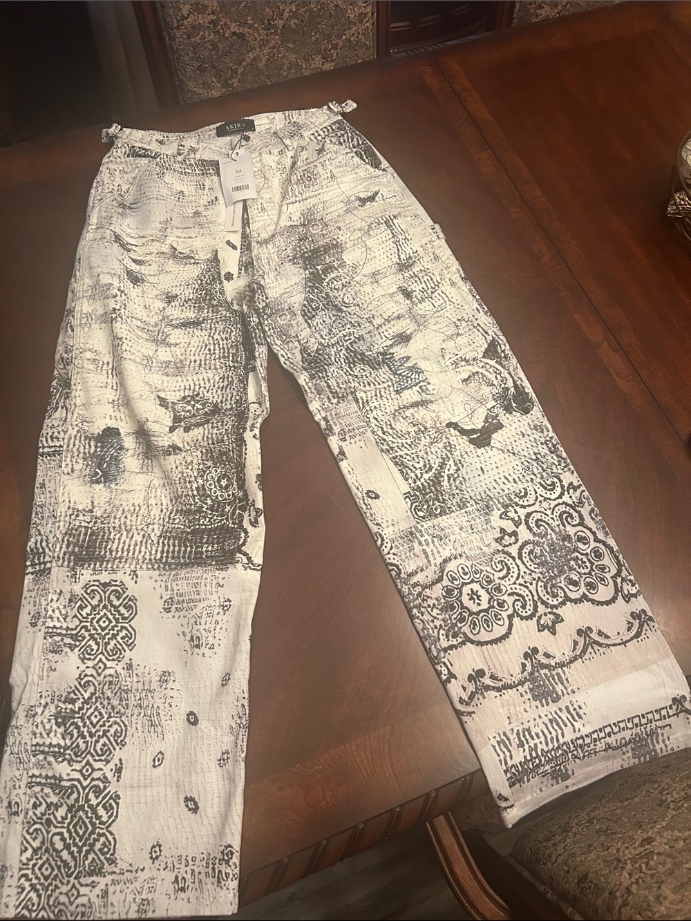 AKIRA White and Black Printed Lace-Up Corset Top $40 matching pants$65 (M)